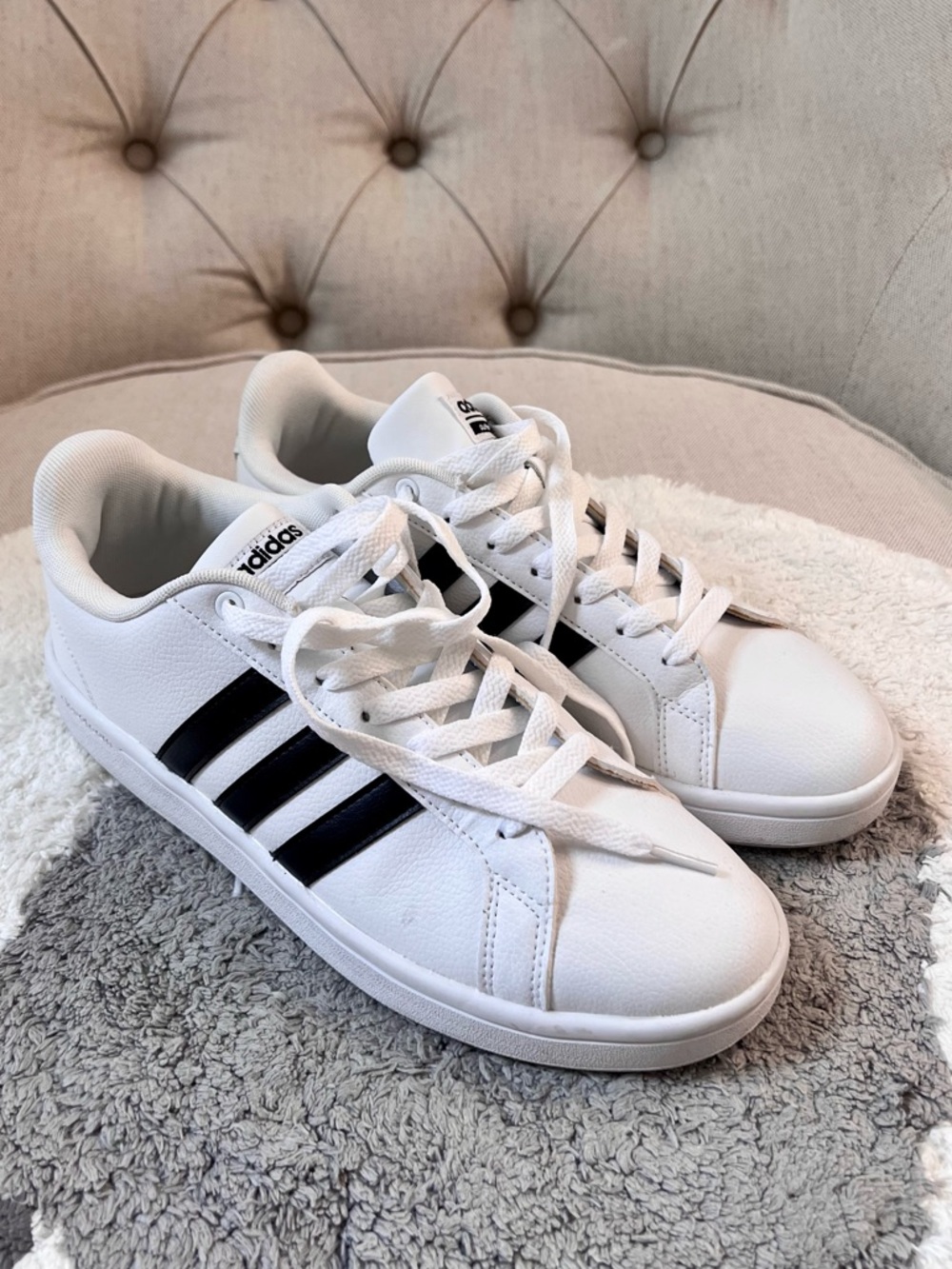 Adidas Women Neo CloudForm White Sneakers with Black Three-Stripes